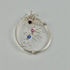 Handcrafted Artisan Pendant Wire 4 Beads Flower Vine Twisted 2.25” Silver Tone