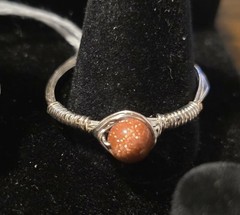 Handmade size 15 Wire-Wrapped Goldstone Ring with Silver-Plated Wire