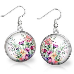 Watercolor Summer Garden Flowers French Wire Handmade Resin Dangling Earrings