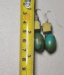 Cube Yellow Jasper and Oval Turquoise Earrings Silver Wire, Handmade
