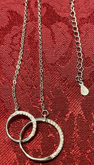 Vintage Sterling Silver S925 Intertwinded Double Ring Necklace & CZs 18″+2″ Ext