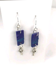 Handmade Blue with Purple Highlights Clay Key Earrings , Silver Plated Hooks