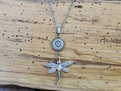 Dragonfly Bullet Necklace with Nickel 45 Auto Bullet Casing. Optional Crystal.
