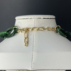 Chunky Lucite Chain Link Necklace Green Marbled Swirl Modernist Statement