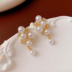 Dainty Cz Star Pearl Earrings for Women Wedding Pearl Dangle Drop Earrings Stud