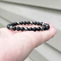 Natural Black Tourmaline Hematite Onyx Beads Healing Triple Protection Bracelet