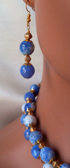 Agate Druzy Chunky Statement Double Strand Blue Gold Necklace Earrings Bracelet