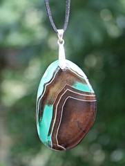 OOAK Unique Agate Pendant Necklace Green Brown Stone Statement Handmade Jewelry