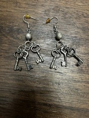 Silver Skeleton/Decorative Key Dangle Handcrafted Earrings Vintage