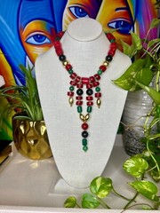 BOLD BEADS- NATURAL CORAL and BLUE TIGER’S EYE NECKLACE- MADE IN JAMAICA 🇯🇲
