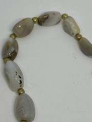 Necklace Natural Agate Gemstones Brown/Grey Barrel Clasp 18″ Brass India Made