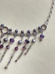 Artisan Amethyst Freshwater Pearl Crystal Bib Statement Necklace 17.5”