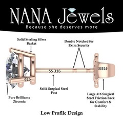 Rose Gold Plated Sterling Silver 3 Prong 1.50 CTTW CZ Stud Earrings – 5.5MM