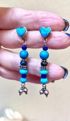 Beautiful Sterling Silver Lapis Lazuli, Turquoise & Chrysocolla Heart Earrings