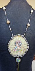 Handmade Crocheted art Necklace Cotton Fabrics embroidered crocheted+ Beads