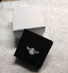 Moonstone Pinkie Ring. Rhodium Plated Setting. Size 5.75