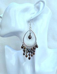Pearl Chandelier Earrings Dark Mocha Peacock 925 OOAK HANDMADE