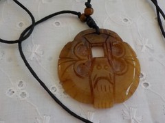 Abstract Bird Carved Pendant Rock Stone Necklace Brown Adjustable Cord Wings