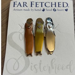 Far Fetched 3 Sisters Artisan Brooch Pin Handcrafted Alpaca Silver Brass Coer