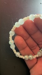Handmade White/Blue Round Beaded Stretch Bracelet, No Clasp #092, Unisex