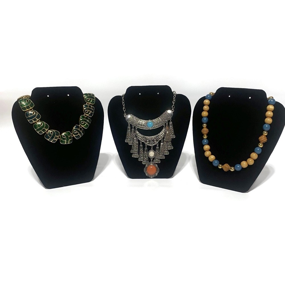 Artisan-Style Necklaces Lot of 3 Aztec Multicolor, Green Gold Links, Brown Balls