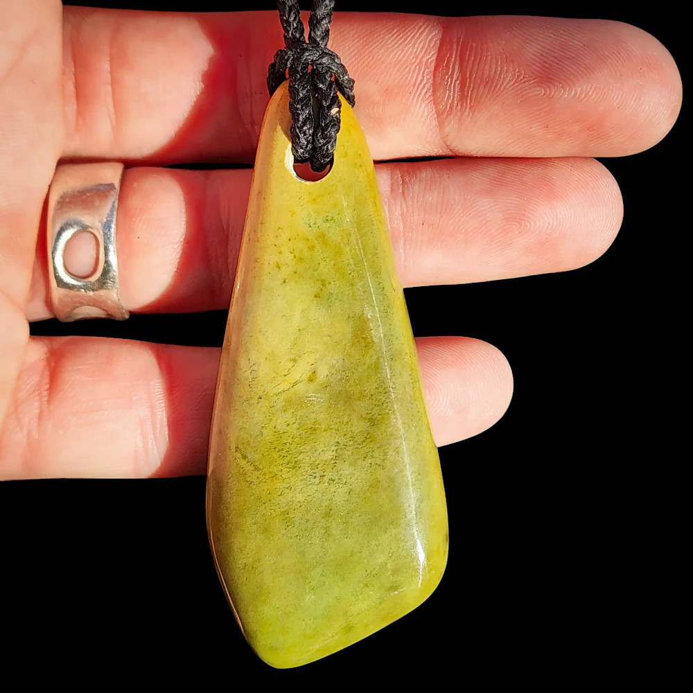 NZ Greenstone Pounamu XL Freeform Pendant Necklace (N1005)