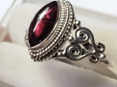 NATURAL GARNET IN TRENDY FILIGREE & HALO SET STERLING SILVER.925 RING SIZE 9.25!