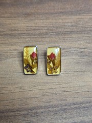 925 Sterling Silver Real Dried Flower Earrings Resin Rectangle Rosebud Boho