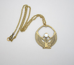 Egyptian Revival Necklace Isis Vintage Pendant Unisex Antiqued Gold Brass Gift