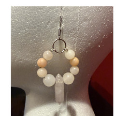 Handcrafted Beaded Quartz Dangle Earrings Silver White Point Nature Theme