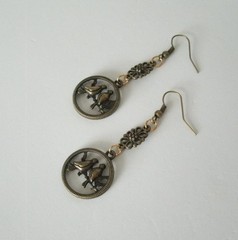 Bird Brass Boho Bohemian Nature Victorian Art Deco Wedding Earrings Gift