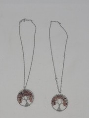 Filigree Wire wrap necklace stone tree silver color wire with red rocks set of 2