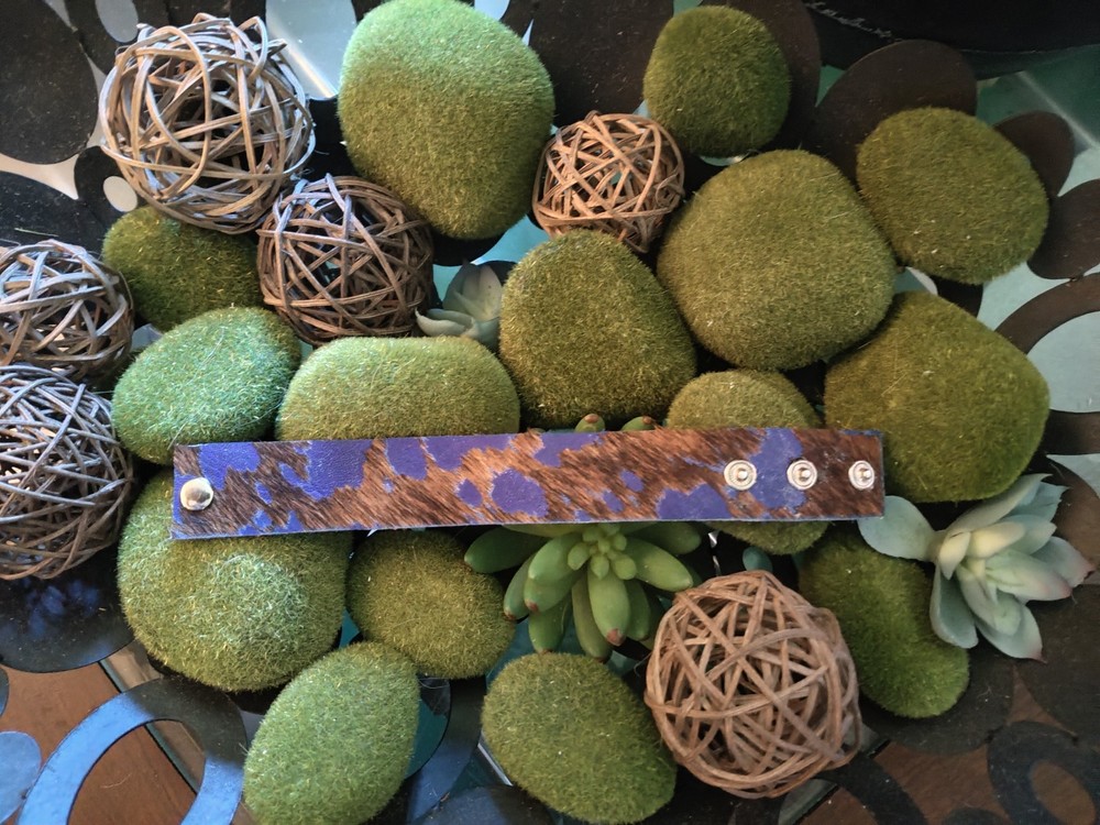 New Artisan Blue Brown Acid Cowhide Hair On Hide 1″ Cuff Bracelet 8.25″ Length