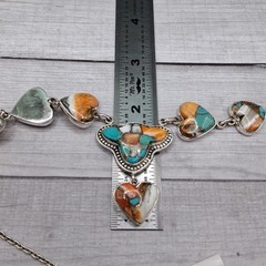 Southwestern Spiny Oyster Turquoise Necklace 19in Y Drop Design Sterling Silver