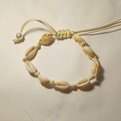 Cowrie Shell Beaded Bracelet Adjustable Cord Ivory Charm Tie Beach Bohemian