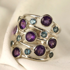 Sterling Silver Ring Amethyst Blue Topaz Gemstone Handcrafted Size 6.5