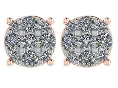 9 Stone Diamond Cluster Stud Earrings in 14K Gold 1.00ct-4.00ct, Lab Created