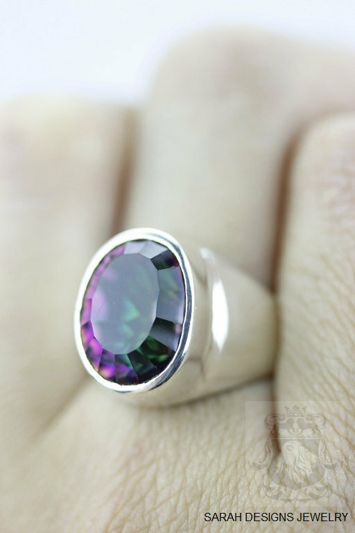 Size 6.5 Oval Cut 13 CARAT MYSTIC TOPAZ 925 Sterling Silver Ring r378