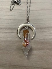 Crescent Moon Necklace Vial of Salt and Rose Petals Love Protection