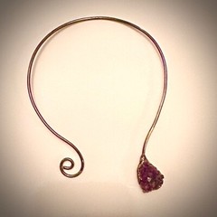 Handmade Amethyst Crystals Geode/ Silver Open Necklace, Made in Florence, Italy