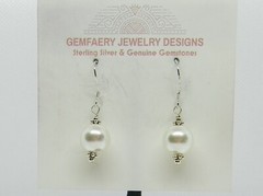 Sterling Silver White SHELL PEARL Gemstone Dangle Earrings #2114…Handmade USA