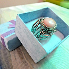 Or Paz Sterling Silver Pink Opal Artisian Designer Ring Size 8