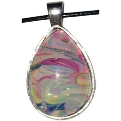 Handmade Acrylic Skin Pendant Necklace Teardrop Pink Blue White Silver Black