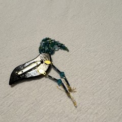Handcrafted Bird Brooch Blue Beads Metal Plastic Animal Theme Unisex Adults