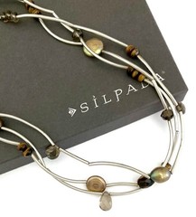 SILPADA Sterling Silver TUBE BEAD-PEARL-SMOKY QUARTZ-TIGER’S EYE Necklace~#N2264