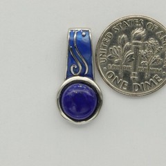 Natural, Genuine Blue Round Circle LAPIS LAZULI Pendant 925 STERLING SILVER #99