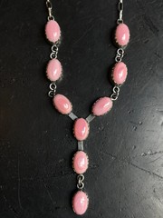 Pink Conch Lariat Necklace | Teardrop Station Drop | 925 Silver E553