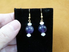 (EE473-106) white Mother of pearl + purple Amethyst gemstone dangle earrings