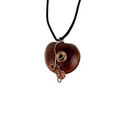 Pendant Necklace Artisan Copper Wire Wrap Wood Black Cord Boho Rustic Jewelry