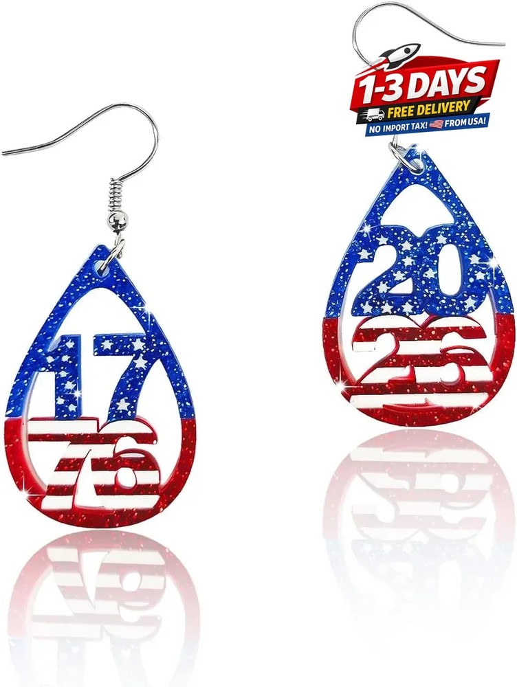 250th Anniversary Dangle Earrings Set, Patriotic Design Jewelry